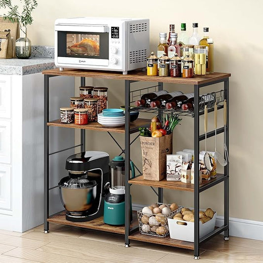 3-Tier Kitchen Baker'S Rack Utility Shelf Microwave Stand with Storage and Drawer Storage Cart Workstation Shelf, Brown BHUS-W5S-FG