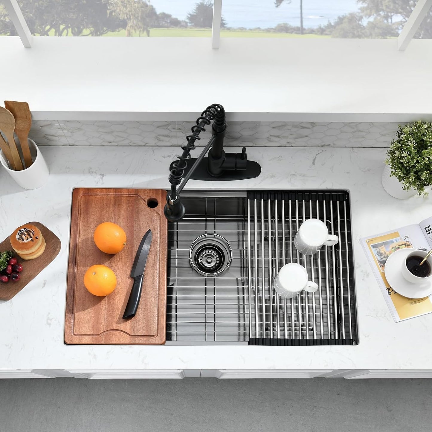 28 Inch Undermount Kitchen Sink Black - 16 Gauge Black Satainless Steel Kitchen Sink Undermount 28X18,10 Inch Deep Single Bowl Workstation Sinks with Accessories