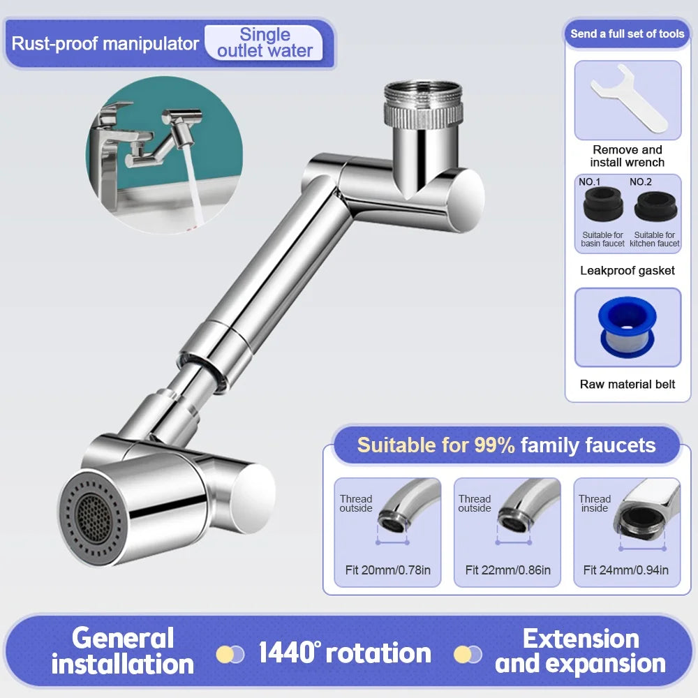 1440° Rotatable Scalable Metal Faucet Aerator Bathroom Tap Splash-Proof Bubbler Faucet Filter Nozzle Tap Saving Water Extender
