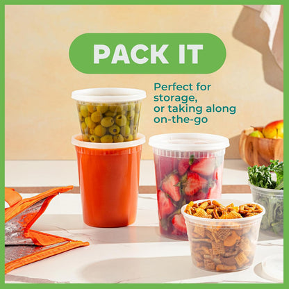 Deli Food Storage Containers with Lids - (48 Sets) 24-32 Oz Quart Size & 24-16 Oz Pint Size Plastic Airtight Takeout Meal Prep Storage, Bpa-Free, Dishwasher, Microwave Safe