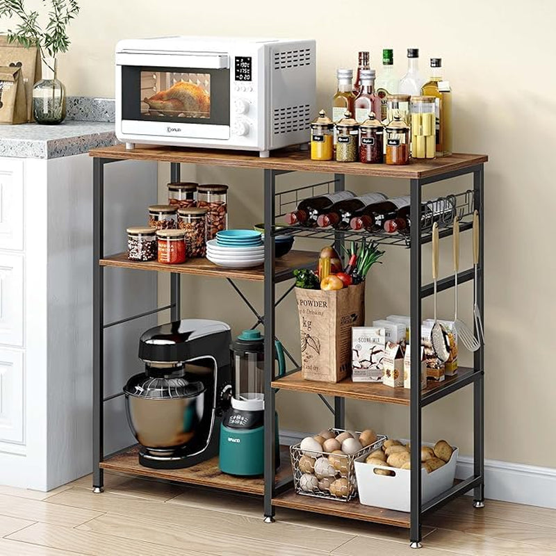 3-Tier Kitchen Baker'S Rack Utility Shelf Microwave Stand with Storage and Drawer Storage Cart Workstation Shelf, Brown BHUS-W5S-FG