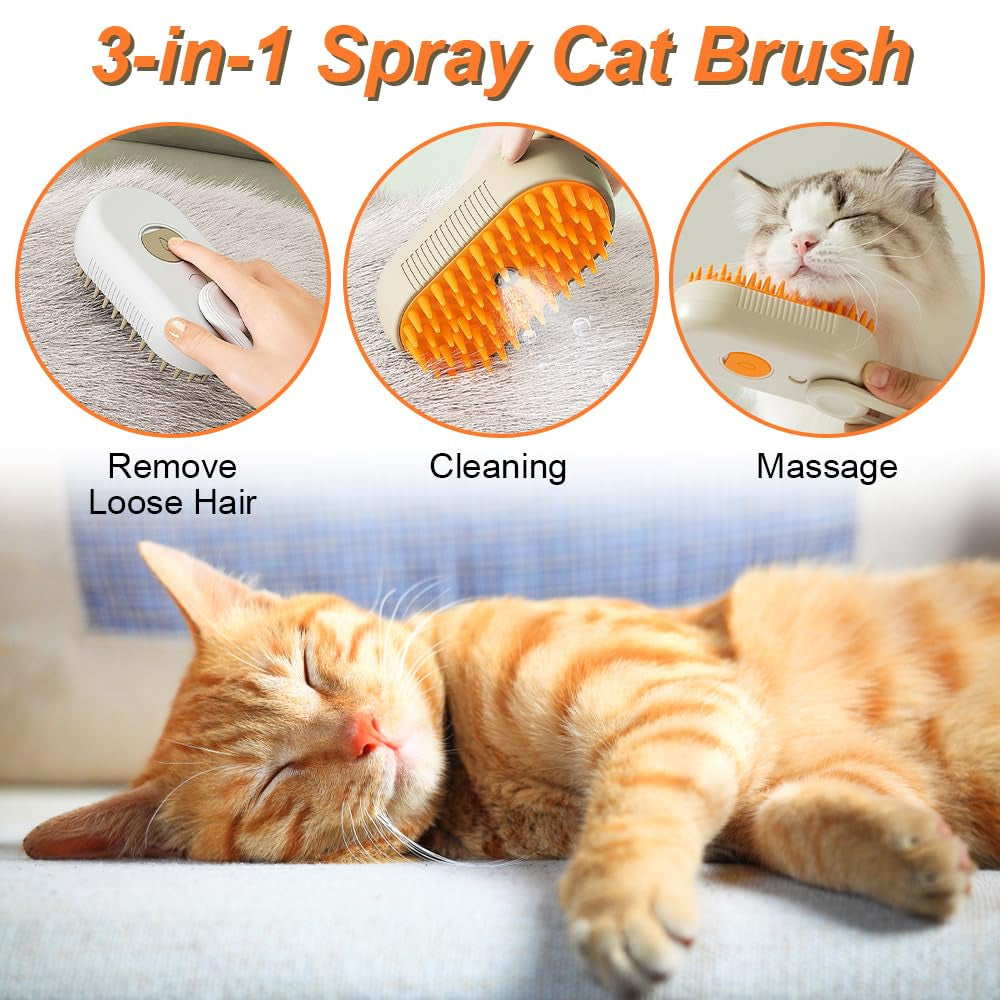Cat Steam Brush for Shedding New Cat Grooming Brush with Steam, Rechargeable Steam Pet Brush for Dogs and Cat,Anti-Static Steam Pet Brush,Massage, Cleaning, Shedding & Combing All in One