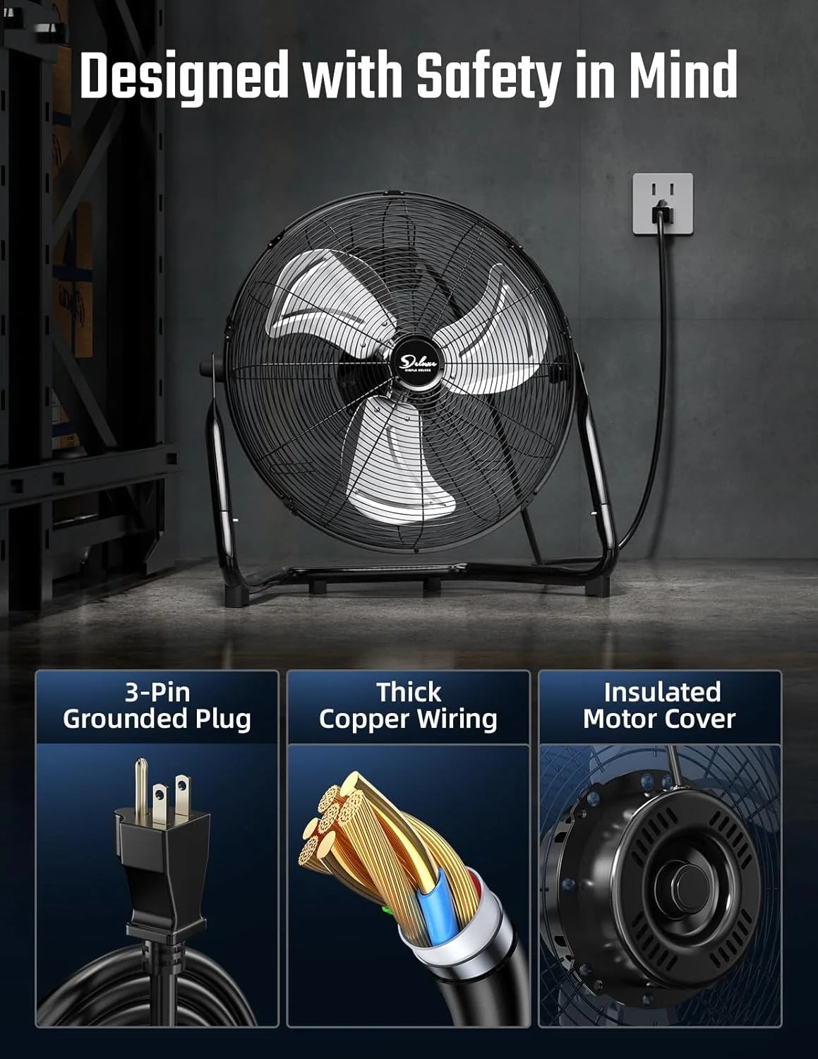 12" High Velocity 3-Speed Heavy Duty Floor Fan