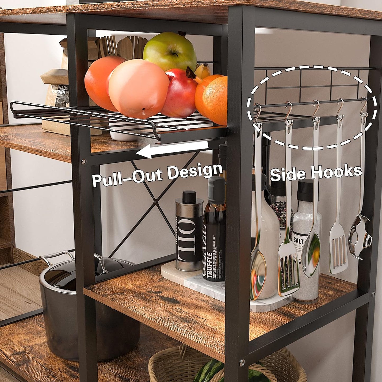 3-Tier Kitchen Baker'S Rack Utility Shelf Microwave Stand with Storage and Drawer Storage Cart Workstation Shelf, Brown BHUS-W5S-FG