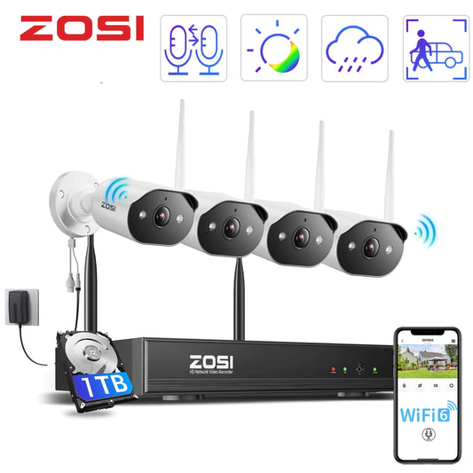 3MP Wifi Security Camera System with Audio,  2K Wireless Security Camera System 1TB, 3MP Spotlight Wifi Security Camera Outdoor, Color Night Vision, 24/7 Recording, Home Business Security
