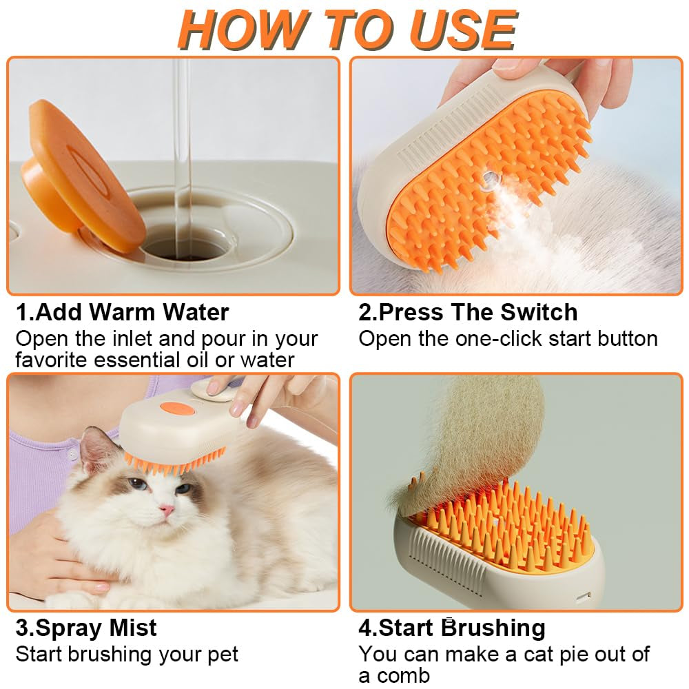 Cat Steam Brush for Shedding New Cat Grooming Brush with Steam, Rechargeable Steam Pet Brush for Dogs and Cat,Anti-Static Steam Pet Brush,Massage, Cleaning, Shedding & Combing All in One