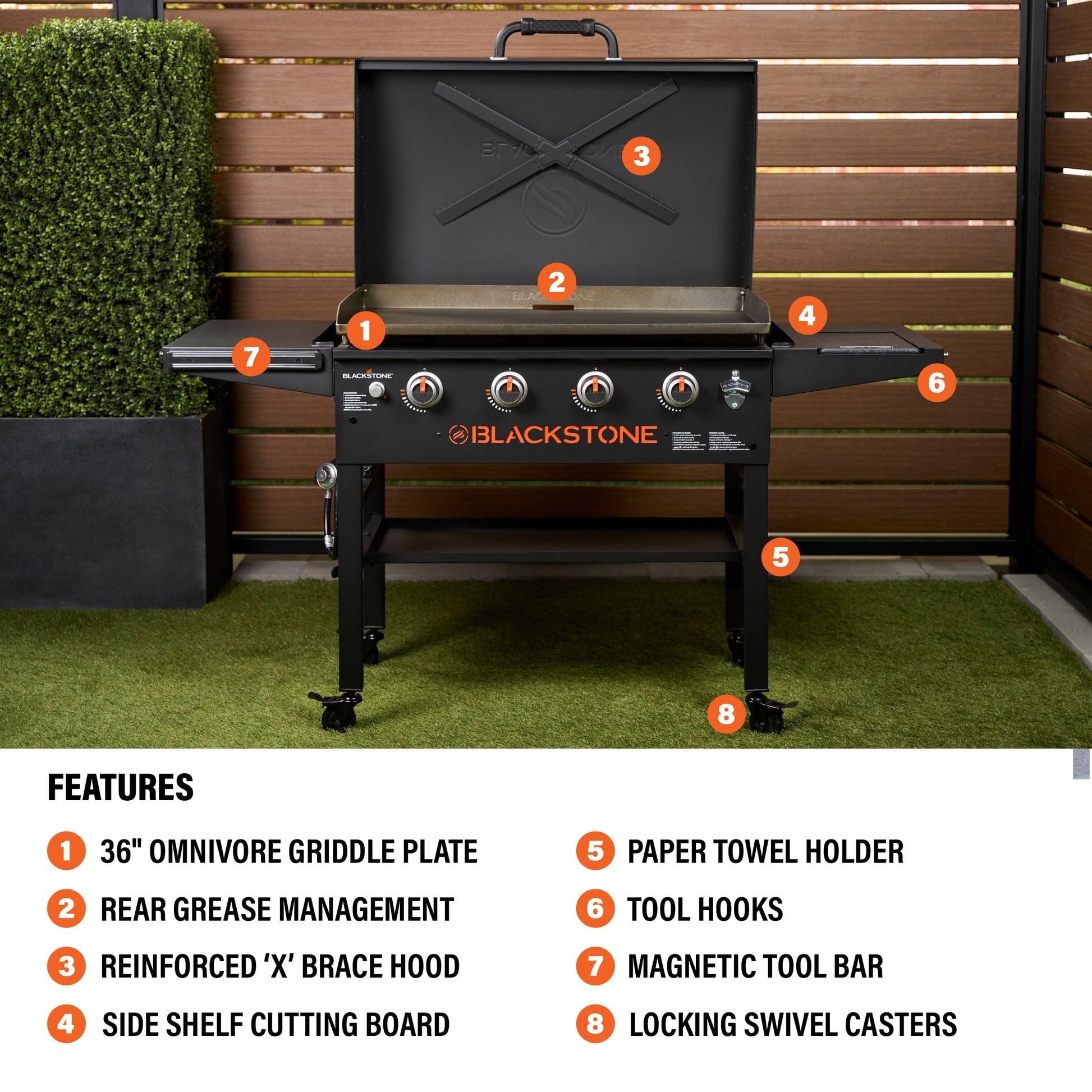 Original Outdoor Griddle, 36 Inch 4-Burner Flat Top Grill with Hood, Black