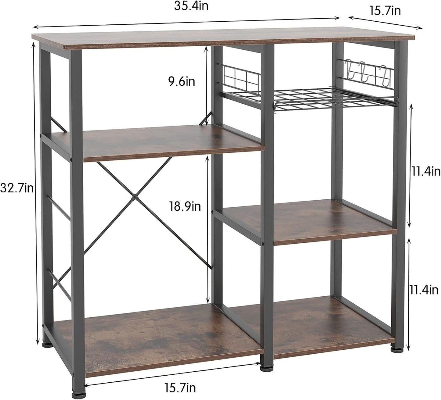 3-Tier Kitchen Baker'S Rack Utility Shelf Microwave Stand with Storage and Drawer Storage Cart Workstation Shelf, Brown BHUS-W5S-FG