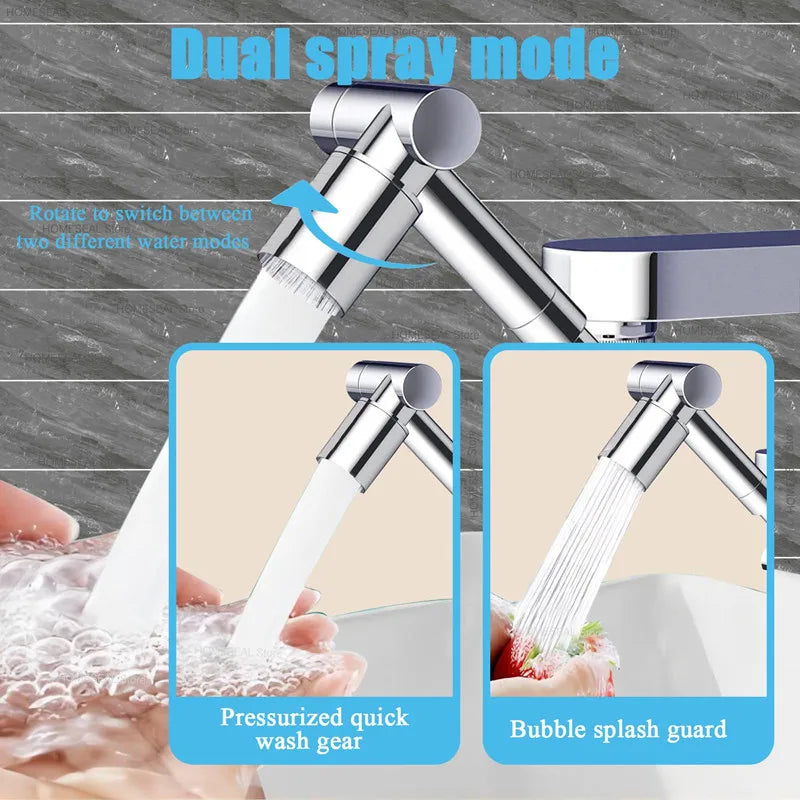 1440° Rotatable Scalable Metal Faucet Aerator Bathroom Tap Splash-Proof Bubbler Faucet Filter Nozzle Tap Saving Water Extender