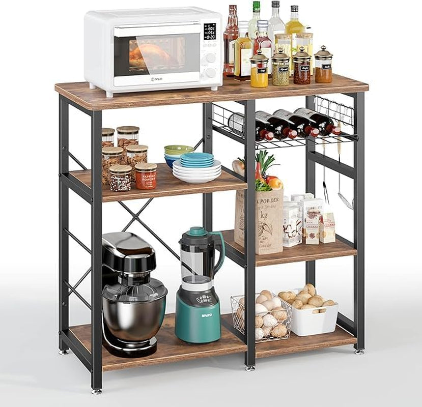 3-Tier Kitchen Baker'S Rack Utility Shelf Microwave Stand with Storage and Drawer Storage Cart Workstation Shelf, Brown BHUS-W5S-FG