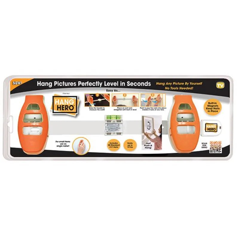 Hang Hero – Precision Picture Hanging Made Easy! Dual-Nail System Measures, Levels, and Drives Nails at the Perfect Angle for Flawless Results. Includes Device + (50) #17 Brad Nails.