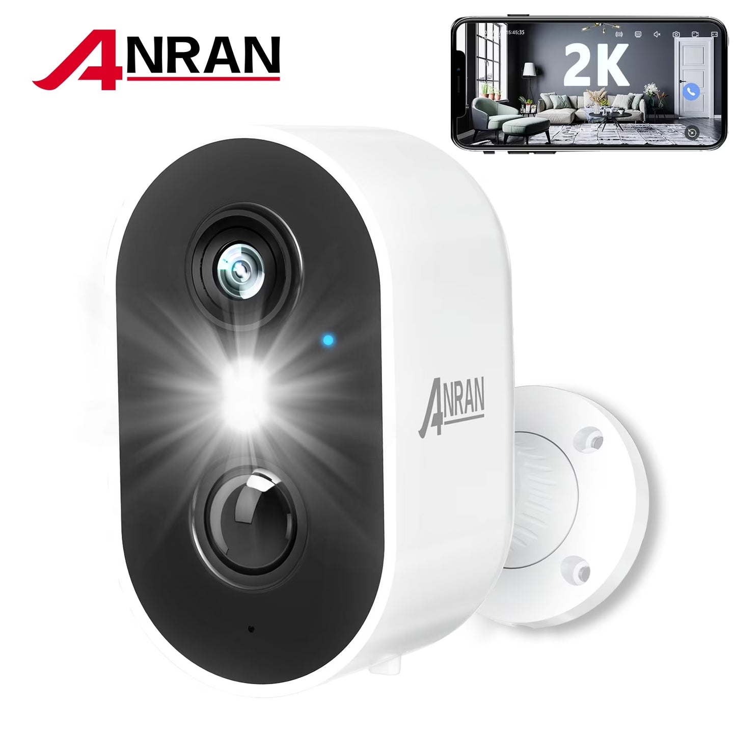 2K Wireless Outdoor Security Camera with Spotlight, Waterproof, PIR Detection, 2.4Ghz Wi-Fi, Rechargeable Battery Powered Home Surveillance Camera with Color Night Vision, 2-Way Audio, White