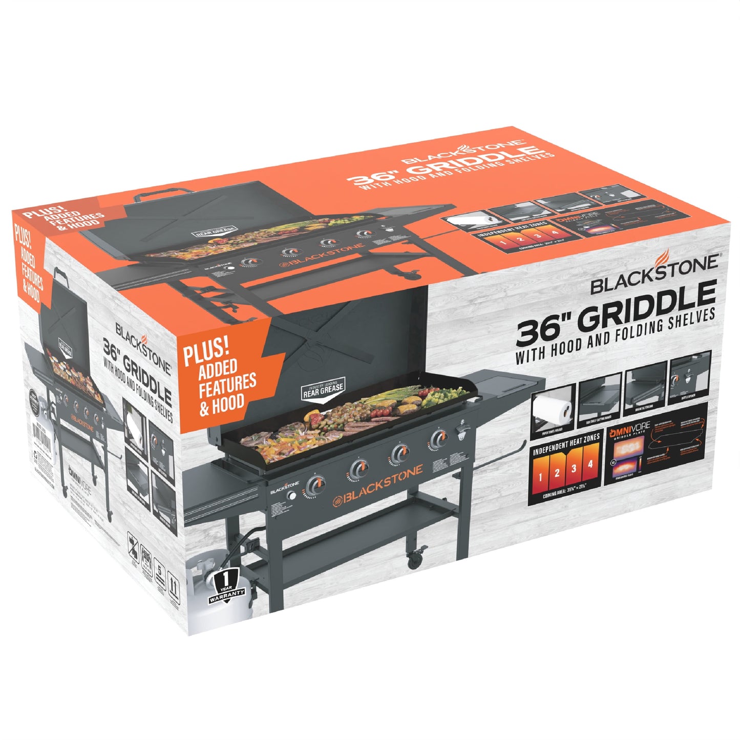 Original Outdoor Griddle, 36 Inch 4-Burner Flat Top Grill with Hood, Black