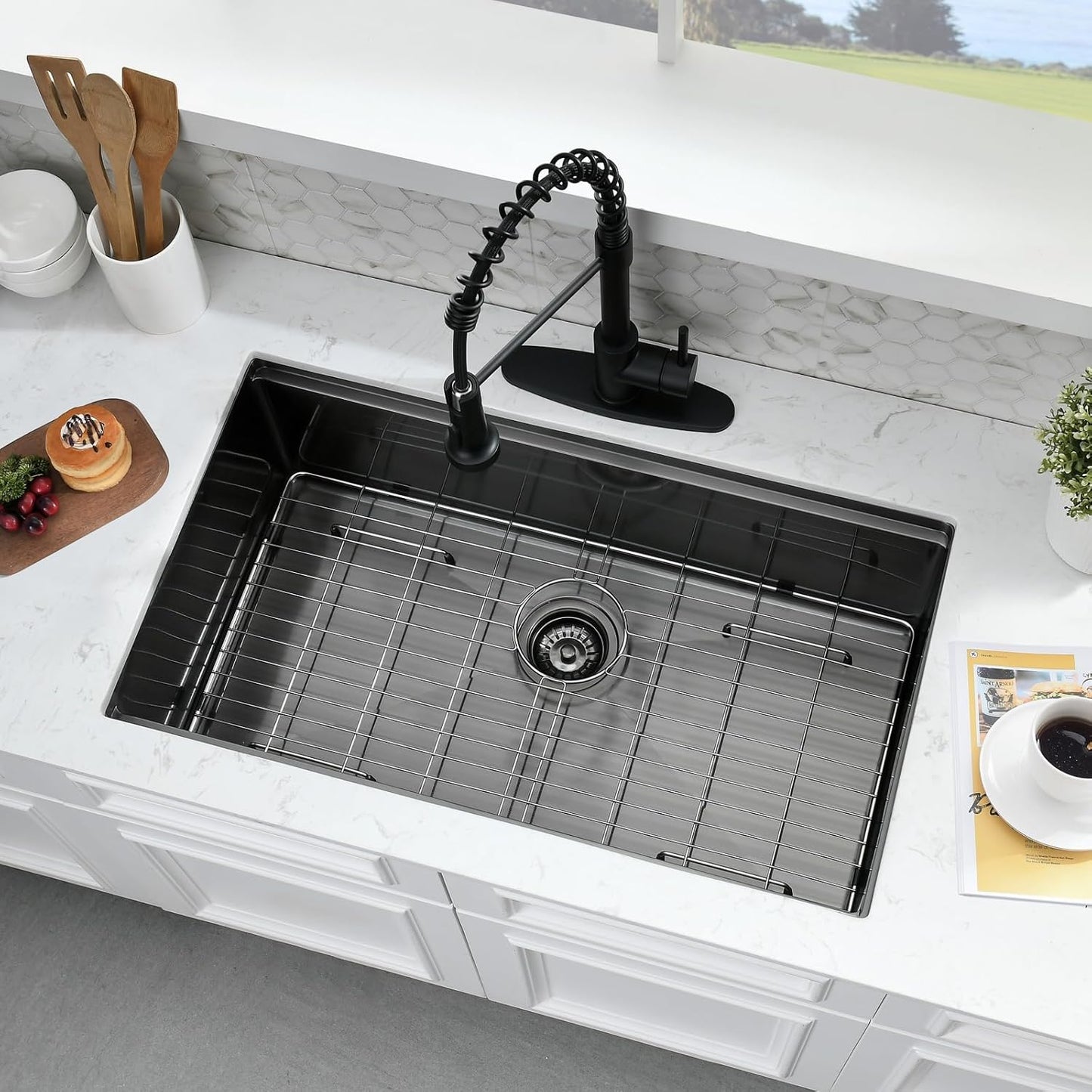 28 Inch Undermount Kitchen Sink Black - 16 Gauge Black Satainless Steel Kitchen Sink Undermount 28X18,10 Inch Deep Single Bowl Workstation Sinks with Accessories