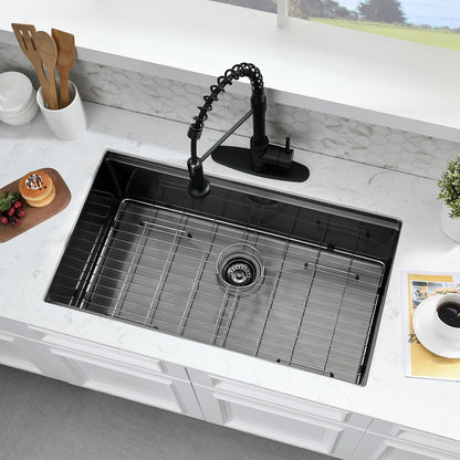 28 Inch Undermount Kitchen Sink Black - 16 Gauge Black Satainless Steel Kitchen Sink Undermount 28X18,10 Inch Deep Single Bowl Workstation Sinks with Accessories