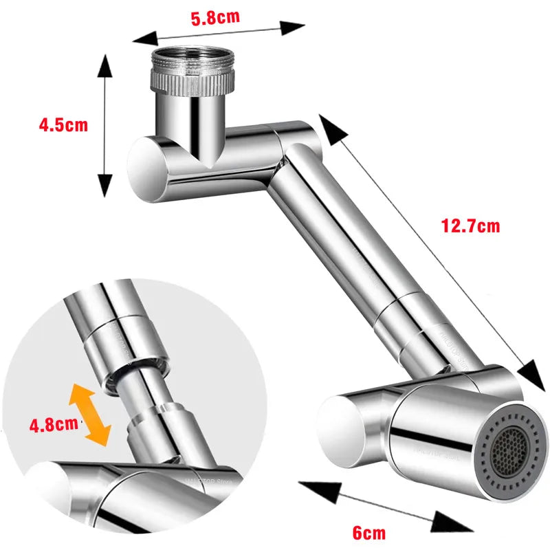 1440° Rotatable Scalable Metal Faucet Aerator Bathroom Tap Splash-Proof Bubbler Faucet Filter Nozzle Tap Saving Water Extender